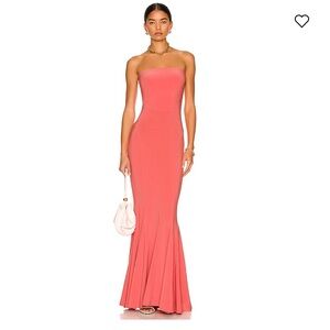 Norma Kamali Strapless Fishtail Gown in “Papaya”